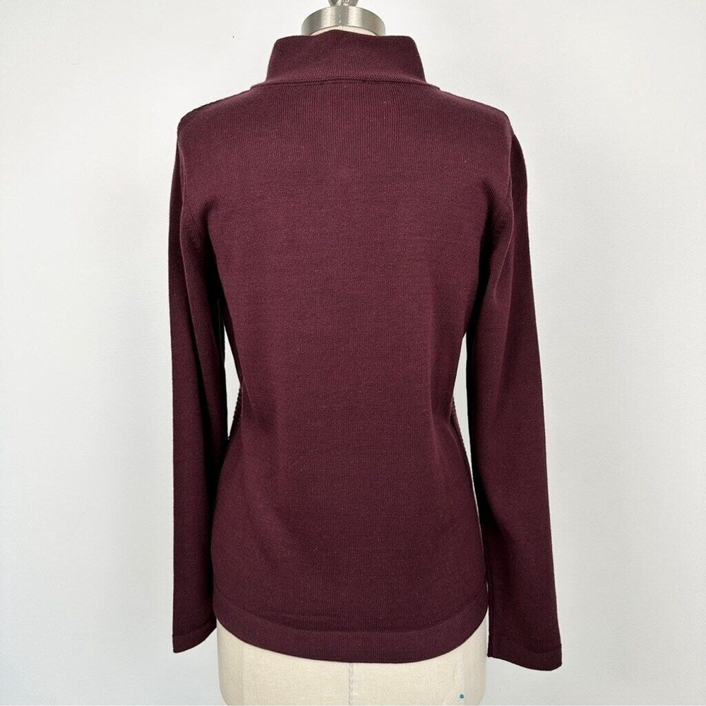 Olsen Long Sleeve Mock Neck Full Zip Ribbed Sweater Size Small Maroon Purple New - Picture 10 of 15